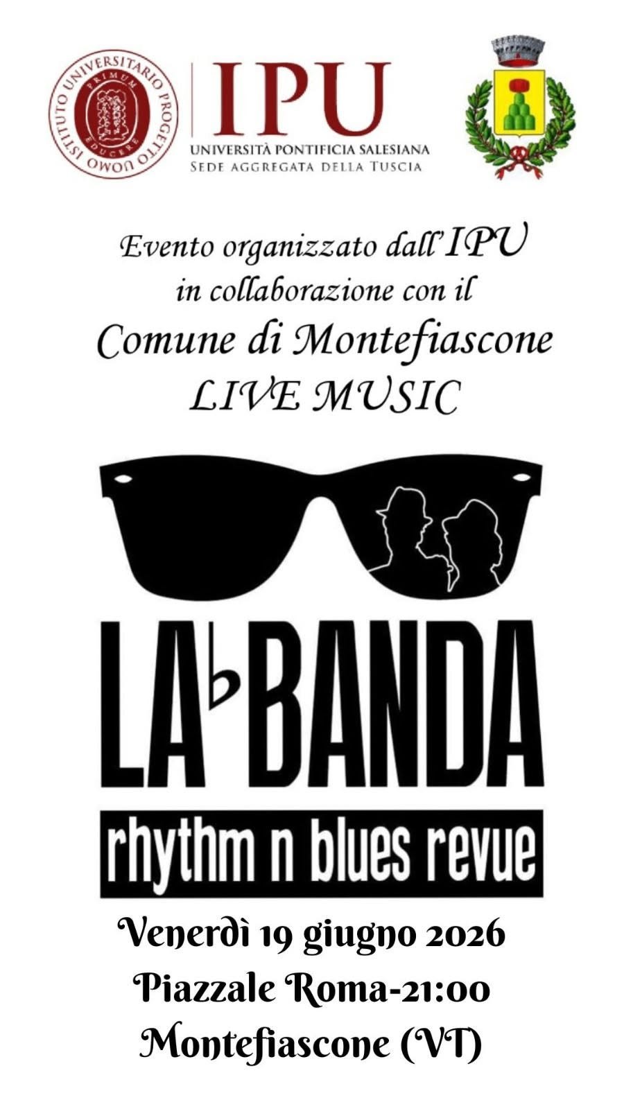 Locandina del concerto La Banda R&B Revue a Montefiascone, venerdi 19 giugno 2026 in Piazzale Roma